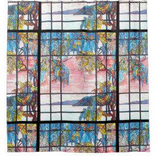 Cortina Para Box Flores das glicínias do vitral de Nouveau Tiffany