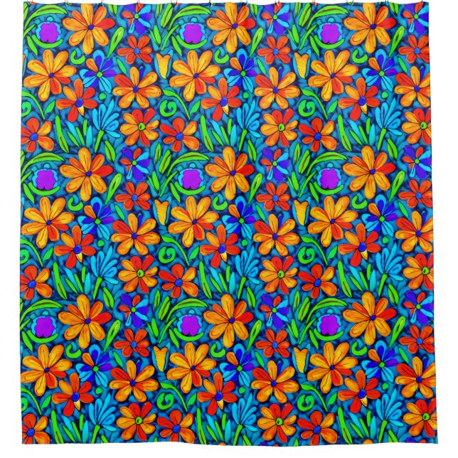 Cortina Para Box Flores de Arte Folclórica Brilhantes (Frente)