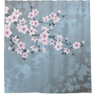 Cortina Para Box Flores de Cerejeira Pó Rosa Azul