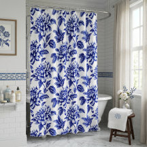 Flores de Dália Azuis e Brancas Toile de Jouy