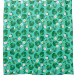 Cortina Para Box Flores de Lily de Água Branca e Padrão de Lily Pad