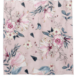 Cortina Para Box Flores de Marinho Azul e Azul de Aquarela