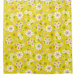 Cortina Para Box Flores de Mod Retro Amarelo e Branco