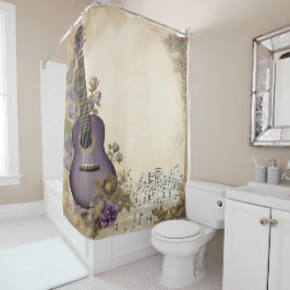 Cortina Para Box Flores de Notas de Música de Violão Roxo