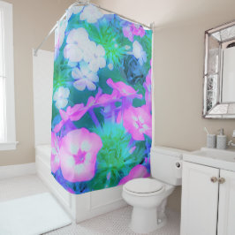 Cortina Para Box Flores de Phlox do Jardim Cor-de-Rosa, Verde, Azul