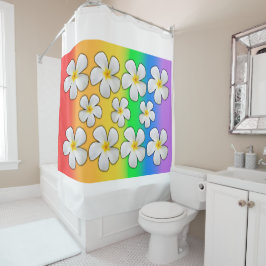Cortina Para Box Flores de Plumeria em Cores Arco-Íris