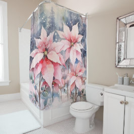 Cortina Para Box Flores de Poinsettia, Cor-de-Água, Rosa, Neve