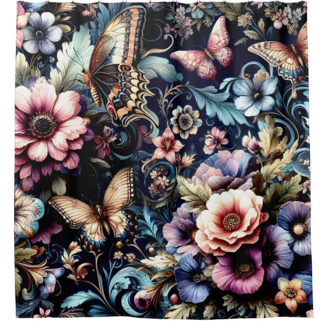 Cortina Para Box Flores de primavera e Borboletas Antigas (Frente)