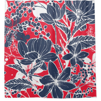 Cortina Para Box Flores Desenhadas À Mão, Padrão Elegante.