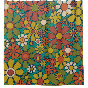 Cortina Para Box Flores do Jardim de Retro 60s 70s Padrão Floral