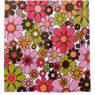 Cortina Para Box Flores do Jardim Retro Padrão Floral do Groovy 60s
