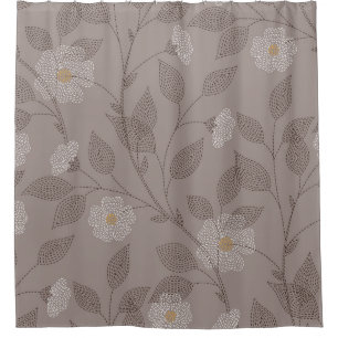 Cortina Para Box Flores e folhas bordadas, design sem costura.