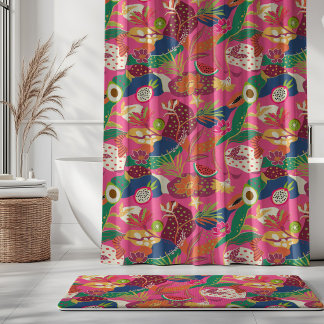 Cortina Para Box Flores e Frutas da Ilha em Fuchsia