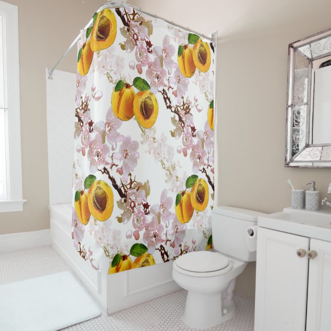 Cortina Para Box Flores e frutas de damasco. (In Situ)