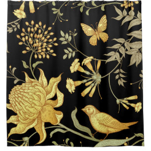 Cortina Para Box Flores Exóticas — Pássaros — Padrão Vintage