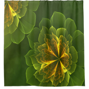 Cortina Para Box Flores Fractais Amarelas Verdes Fantasy