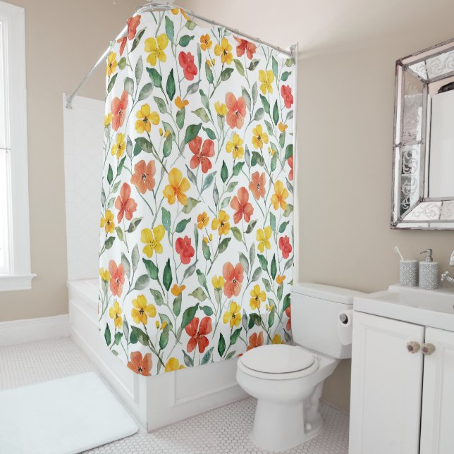 Cortina Para Box Flores Laranja Amarelo (In Situ)