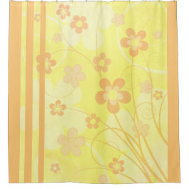 Cortina Para Box Flores Laranja Amarelo Floral Retro de Verão Simpl