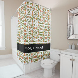 Cortina Para Box Flores Laranja, Padrão Floral, Boho, Seu Nome