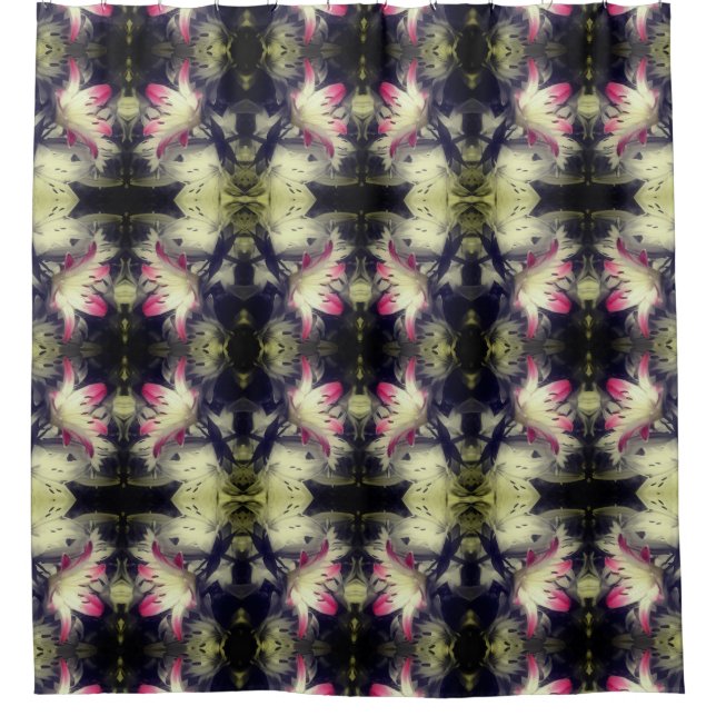 Cortina Para Box Flores Lily Padrão Parcial Preto E Branco (Frente)