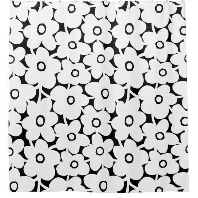 Cortina Para Box Flores Negritas - Brancas no Preto (Frente)