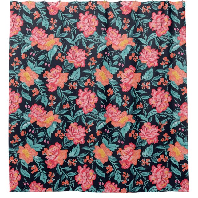 Cortina Para Box Flores rosa e coral (Frente)