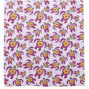 Cortina Para Box Flores Rosa Honu Turtles Hibiscus