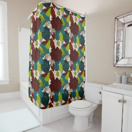 Cortina Para Box Flores Rosas Folhagem Vermelho Verde