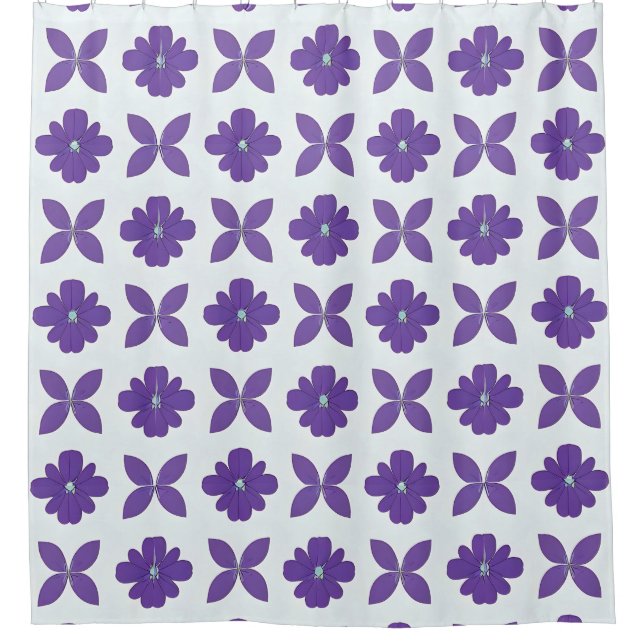 Cortina Para Box Flores Roxas com Fundo Claro (Frente)