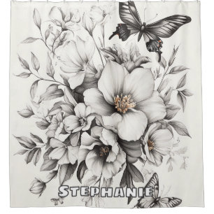 Cortina Para Box Flores russas e borboletas - Papel envelhecido (2)