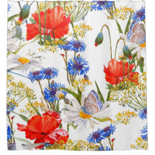Cortina Para Box Flores selvagens: cor azul-escura da água sem cost