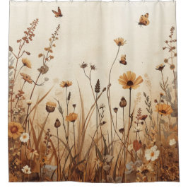 Cortina Para Box Flores Selvagens Laranja Ferrugem Marrom Inspirada