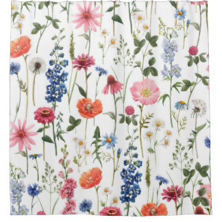 Cortina Para Box Flores silvestres de verão, padrão sem costura de