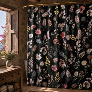 Cortina Para Box Flores Silvestres Românticas e Sombrias em Aquarel