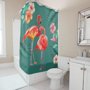 Cortina Para Box Flores Tropicais Flamingo Rosa-Coral