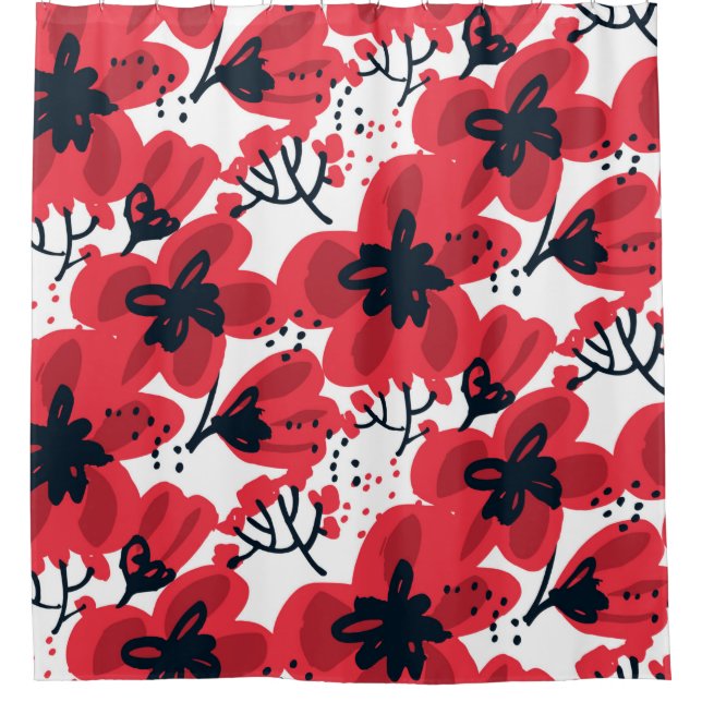 Cortina Para Box Flores vermelhas desenhadas à mão abstrato (Frente)