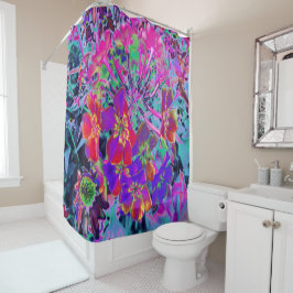 Cortina Para Box Flores Vermelhas e Roxas Coloridas Psicodélicas