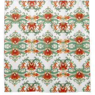 Cortina Para Box Flores Vermelhas Estilo Chinês Ornamental