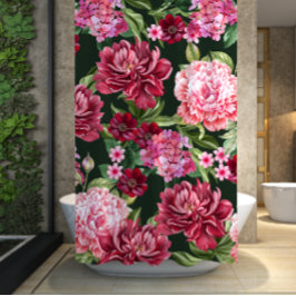 Cortina Para Box Flores vermelhas florais de cor aquosa