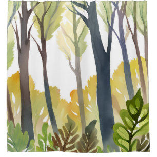 Cortina Para Box Floresta de Aquarela Pintura de Floresta da Natu