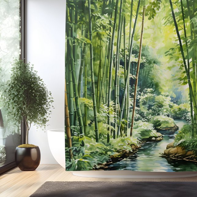 Cortina Para Box Floresta de Bambu Japonês em Aquarela (Criador carregado)