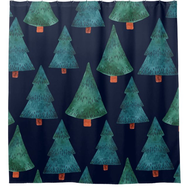 Cortina Para Box Floresta Emerald: Aquarela de Natal (Frente)
