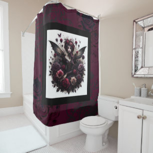 Cortina Para Box Floresta Gótica Escura Fada Floral Rosas Burgundy