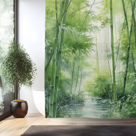 Cortina Para Box Floresta Japonesa de Bambu em Aquarela