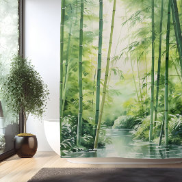 Cortina Para Box Floresta Japonesa de Bambu em Aquarela