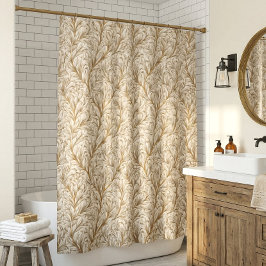 Cortina Para Box Folha Botânica Ouro Bege Neutro William Morris