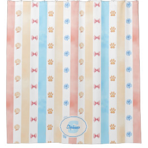 Cortina Para Box Folha de Pastel - Impressões de pata, Flor Azul, A
