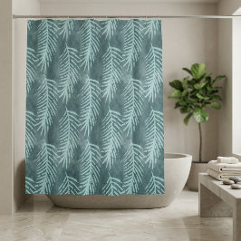 Cortina Para Box Folha Tropical Verde Água-Marinha