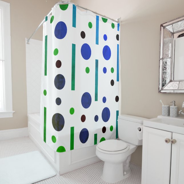 Cortina Para Box Folha verde e azul:Pontos e linhas (In Situ)
