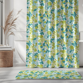 Cortina Para Box Folhagem Verde Teal Aqua Azul Maçã